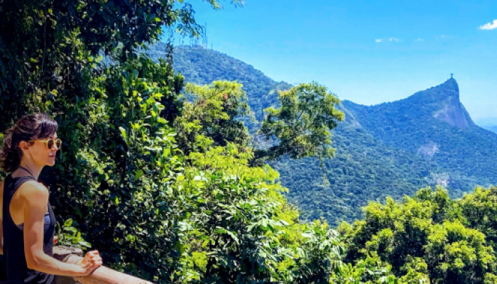 Person overlooking RIo from Vista Chinesa viewpoint.